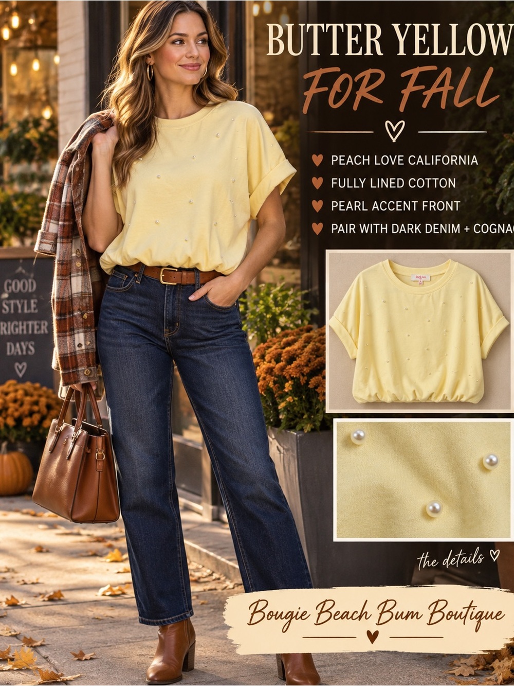 Peach Love California Pearl-Embellished Butter Yellow Crop Top